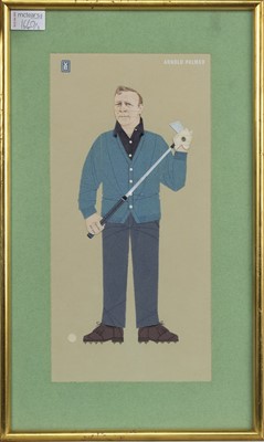 Lot 134 - THREE VIOLET BUCHAN GOLF PLAYER COLLAGES - GARY PLAYER, ARNOLD PALMER, & JACK NICKLAUS