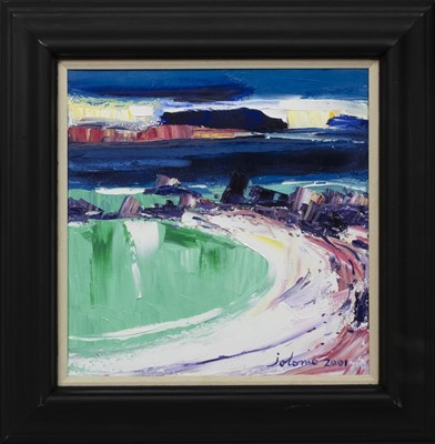 Lot 151 - RAIN PASSING, ERRAID FROM IONA, AN OIL BY JOLOMO