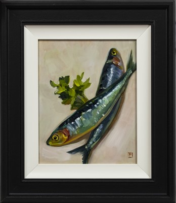 Lot 184 - FISH & PARSLEY, AN OIL BY ZHANNA PECHUGINA