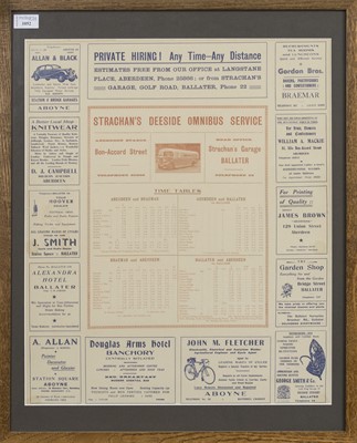 Lot 1052 - STRACHAN'S DEESIDE OMNIBUS SERVICE TIME TABLE CHART