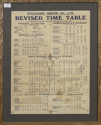 Lot 1051 - PITLOCHRY MOTOR CO. LTD. REVISED TIME TABLE CHART