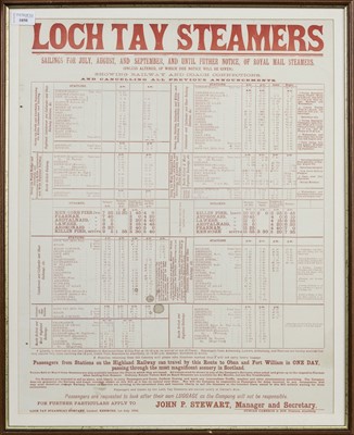 Lot 1050 - LOCH TAY STEAMERS TIME TABLE CHART