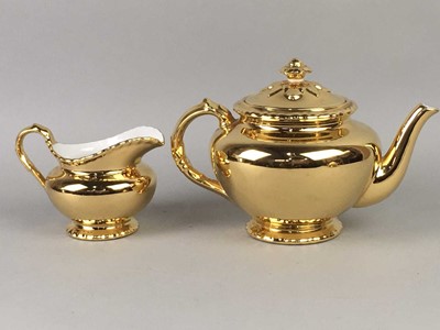 Lot 190A - A ROYAL WORCESTER GILT TEA POT, SUGAR AND CREAM AND OTHER CERAMICS