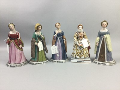 Lot 180 - AN ITALIAN CERAMIC FIGURE OF KING HENRY VIII AND FOUR WIVES