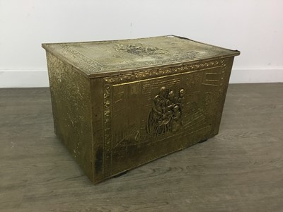 Lot 273 - A LOT OF TWO BRASS LOG BOXES AND A STICK STAND