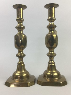 Lot 277 - A PAIR OF BRASS COLUMN TABLE LAMPS AND OTHER BRASS WARE