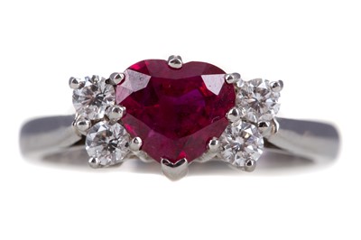 Lot 509 - A HEART SHAPED RUBY AND DIAMOND RING