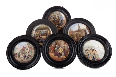 Lot 555 - SIX VICTORIAN PRATTWARE POT LIDS