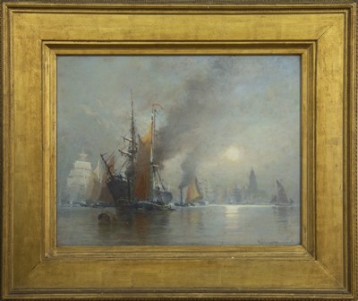 Lot 346 - SHIPS OFF WAPPING, A PASTEL BY HORATIO THOPMSON