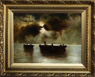 Lot 19 - THE NIGHT FISHERS, AN OIL BY ARTHUR MACDONALD