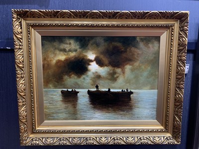 Lot 19 - THE NIGHT FISHERS, AN OIL BY ARTHUR MACDONALD