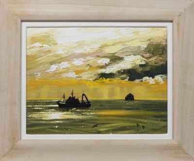 Lot 228 - FRENCH TRAWLER OFF ROCKALL, AN OIL BY MARGARET DONALD