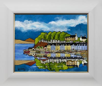 Lot 242 - PORTREE (PORT RICH) REFLECTIONS, AN OIL BY IAIN CARBY