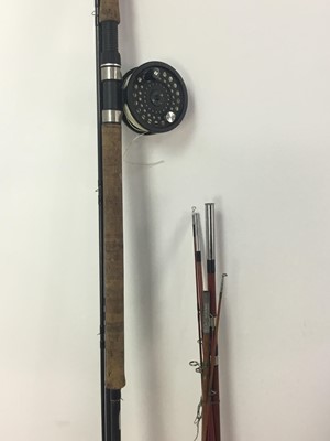 Lot 450 - A SPLIT CANE THREE PIECE TROUT ROD AND OTHER FISHING RODS