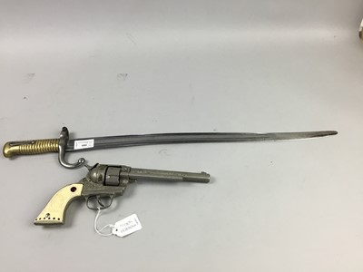 Lot 480 - A REPRODUCTION SWORD AND A SIXGUN PISTOL