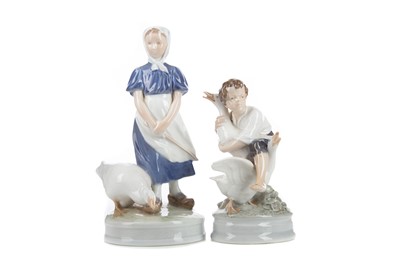 Lot 307 - A ROYAL COPENHAGEN FIGURE GROUP OF A GIRL AND GOOSE AND ANOTHER FIGURE GROUP