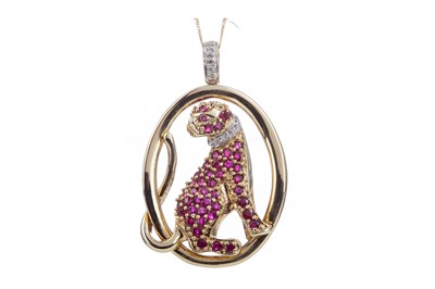Lot 1114 - A RUBY AND DIAMOND PANTHER PENDANT