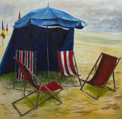 Lot 66 - A DAY AT THE BEACH, AN OIL BY JAMES BROWN
