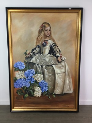 Lot 500 - AN OIL ON CANVAS DEPICTING A GIRL IN DRESS