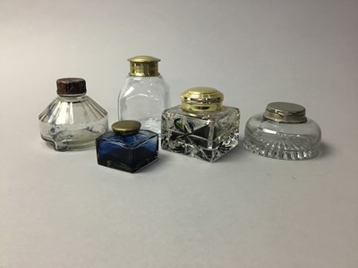 Lot 537 - A COLLECTION OF VINTAGE GLASS INKWELLS AND OTHER ITEMS