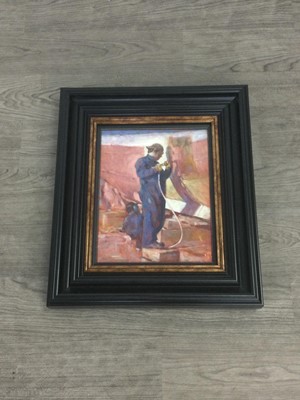 Lot 221 - FISHING BOAT, ULLAPOOL, AN OIL BY CHICK MCGEEHAN