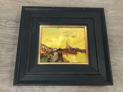 Lot 217 - WATERFRONT SCENE, AN OIL