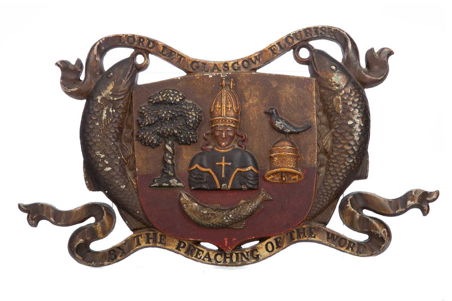 Lot 767 - A LATE 19TH / EARLY 20TH CENTURY CAST IRON CITY OF GLASGOW COAT OF ARMS