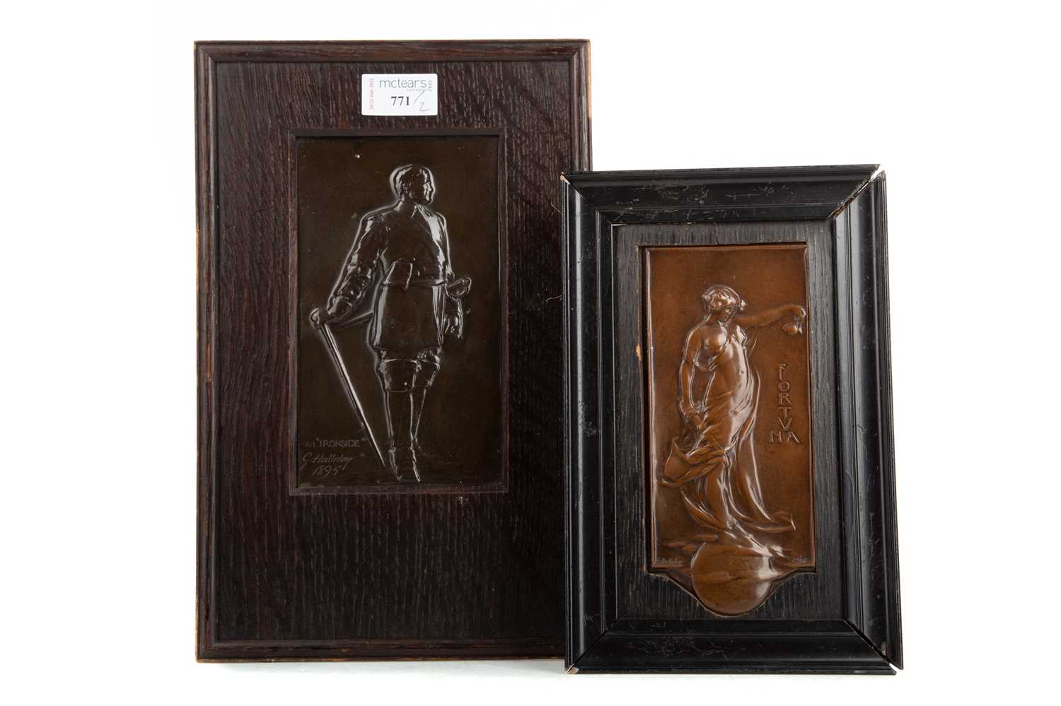 Lot 771 - A LATE 19TH CENTURY EMBOSSED COPPER PANEL AND ANOTHER