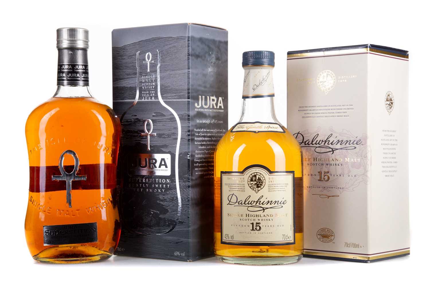 Lot 13 - DALWHINNIE 15 YEAR OLD AND JURA SUPERSTITION