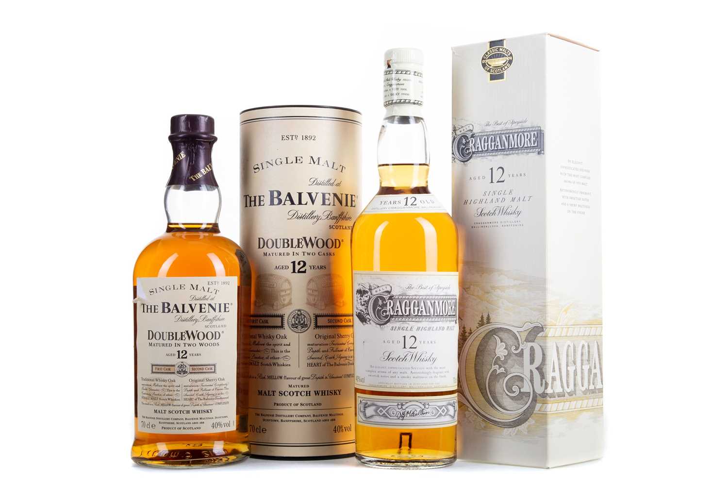 Lot 16 - BALVENIE 12 YEAR OLD DOUBLEWOOD AND CRAGGANMORE 12 YEAR OLD