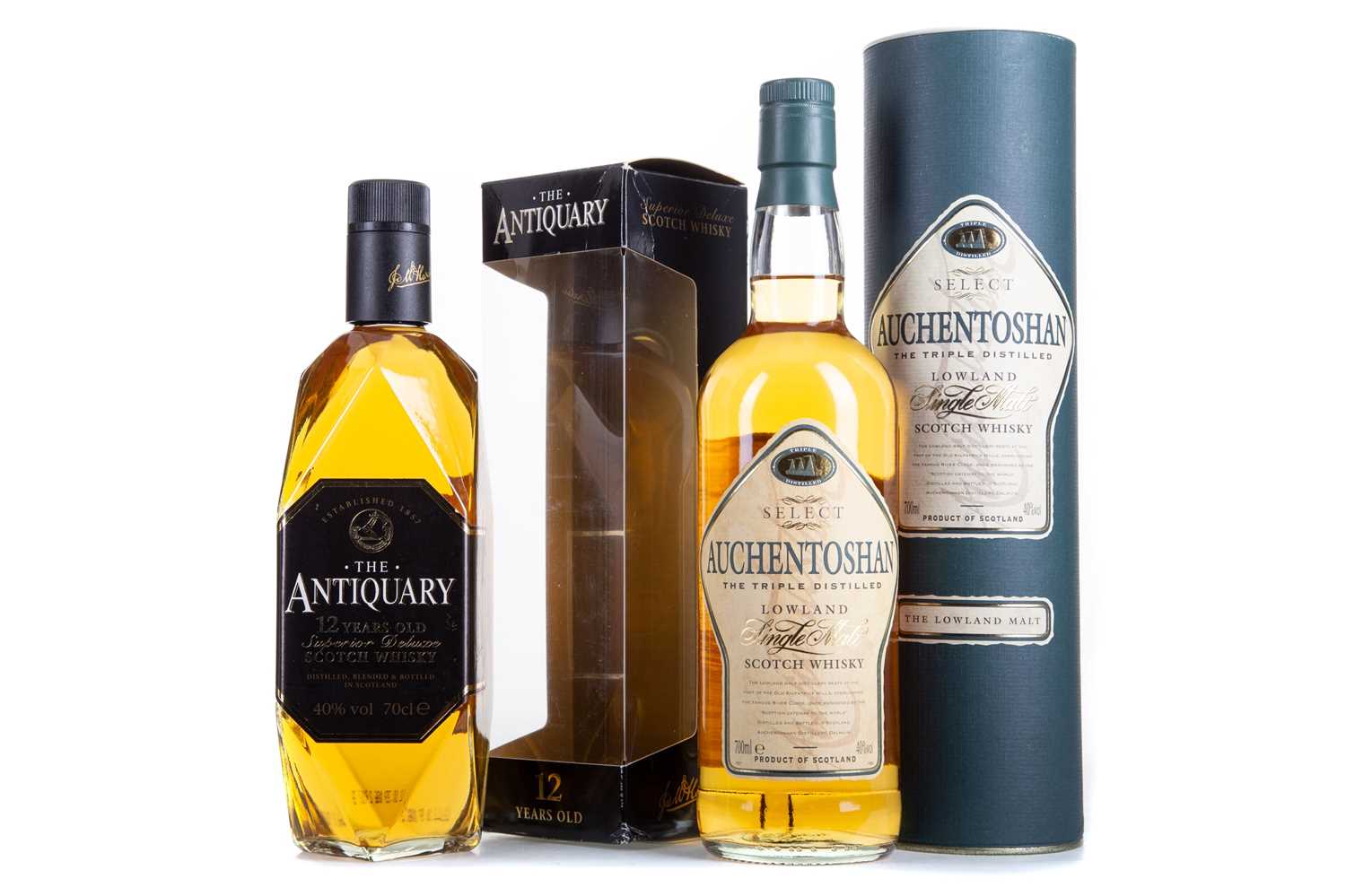 Lot 24 - AUCHENTOSHAN SELECT AND ANTIQUARY 12 YEAR OLD