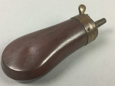 Lot 224 - A SYKE'S POWDER FLASK ALONG WITH A LETTER OPENER