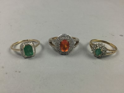 Lot 8 - A LOT OF TWO NINE CARAT GOLD AND GEM SET RINGS AND ANOTHER RING