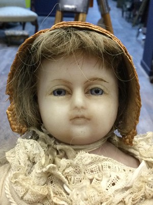 Lot 1139 - A 19TH CENTURY ENGLISH WAX DOLL