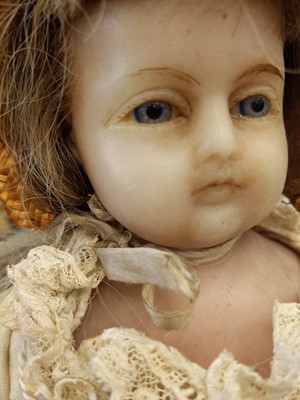 Lot 1139 - A 19TH CENTURY ENGLISH WAX DOLL