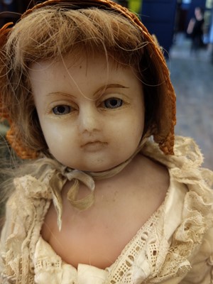 Lot 1139 - A 19TH CENTURY ENGLISH WAX DOLL