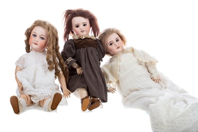 Lot 1147 - THREE SFBJ BISQUE HEADED GIRL DOLLS