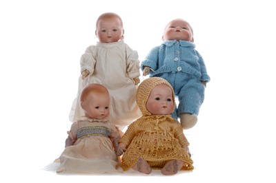 Lot 1149 - FOUR BISQUE HEADED BABY DOLLS BY ARMAND MARSEILLE