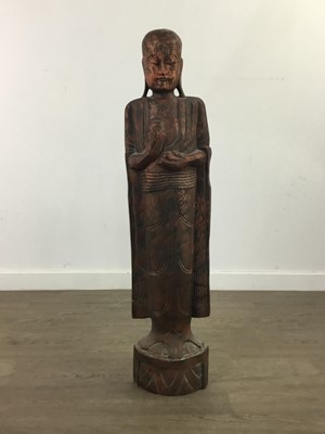 Lot 237 - A CARVED AND PAINTED FIGURE OF BUDDHA SHAKYAMUNI