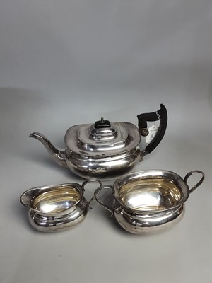 Lot 311 - A SILVER PLATED THREE PIECE TEA SERVICE AND OTHER PLATED ITEMS