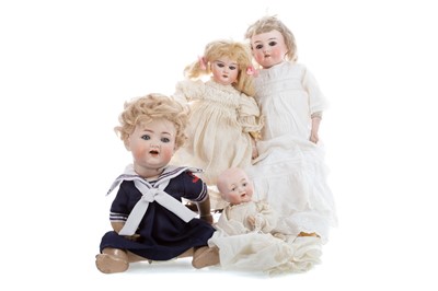 Lot 1159 - FOUR UNNAMED BISQUE HEAD GIRL DOLLS