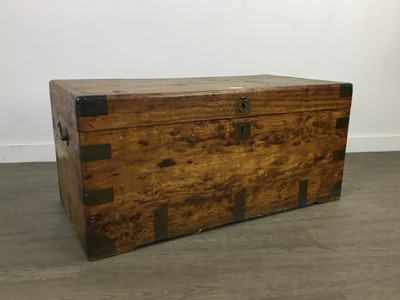 Lot 313 - A 19TH CENTURY CAMPHORWOOD AND BRASS BOUND BLANKET CHEST