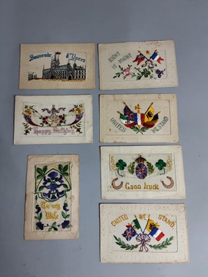 Lot 321 - A GROUP OF SEVEN WWI EMBROIDERED SILK GREETING CARDS