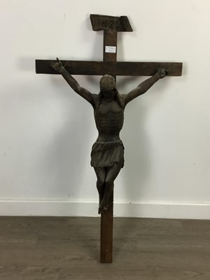 Lot 300A - A CARVED WOOD CRUCIFIX