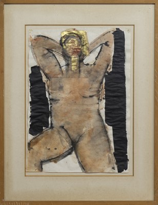 Lot 6 - FIGURE WITH BLACK, A WATERCOLOUR BY JOHN EMANUEL