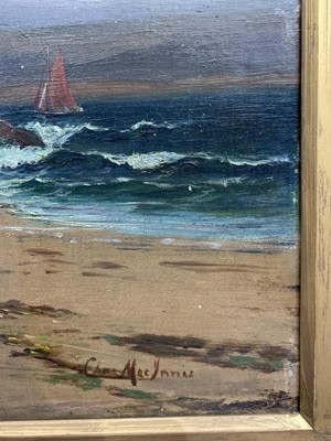 Lot 350 - STROLL NEAR THE BEACHED BOATS, AN OIL BY COLIN MACINNES