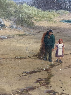 Lot 350 - STROLL NEAR THE BEACHED BOATS, AN OIL BY COLIN MACINNES