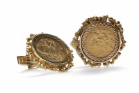 Lot 249 - TWO GOLD SOVEREIGNS DATED 1908 each mounted in...