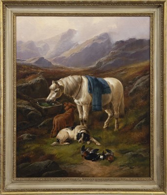Lot 387 - HORSE AND DOGS, AN OIL BY JOHN GIFFORD