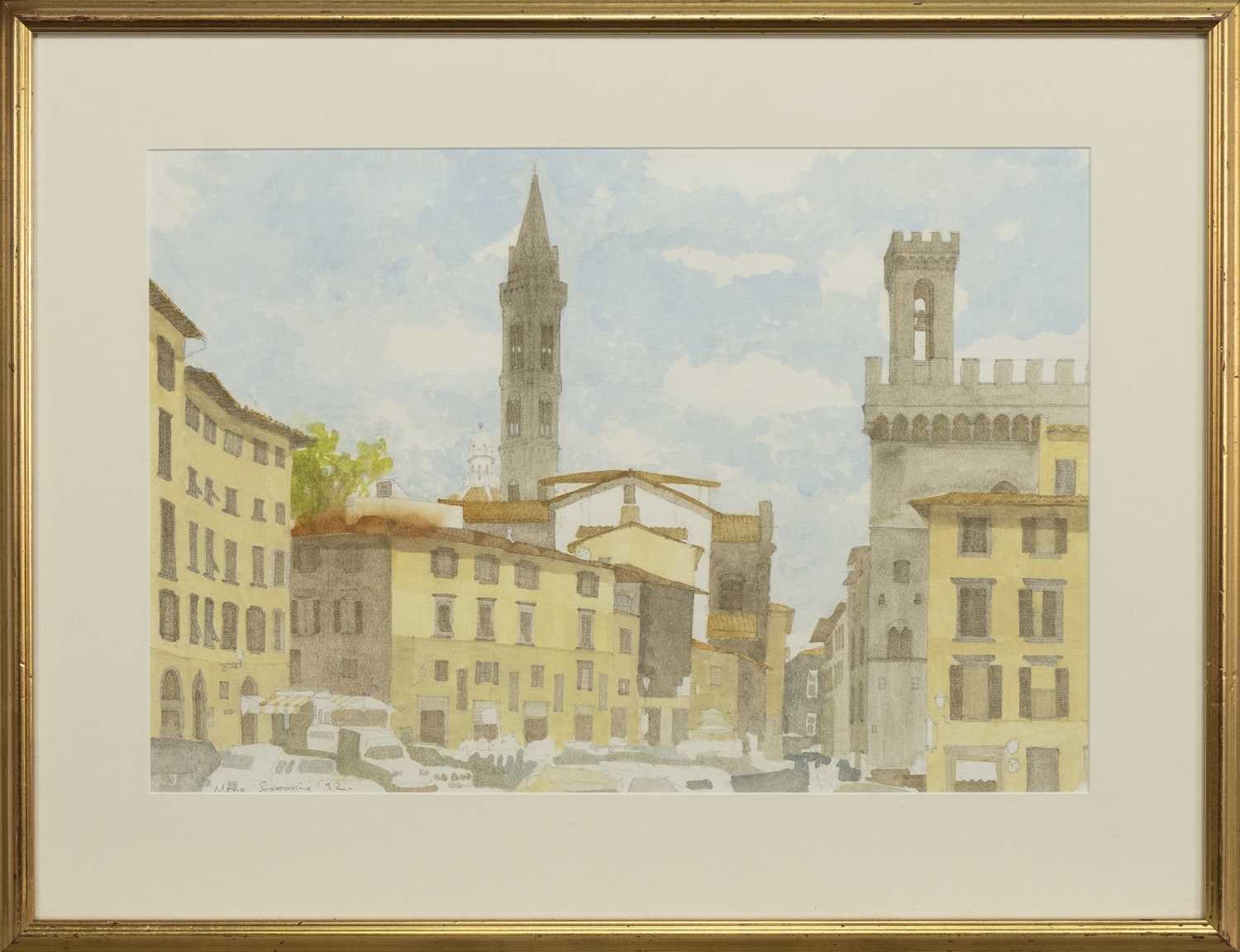 Lot 17 - STREET SCENE IN FLORENCE, A WATERCOLOUR BY MARK SCADDING